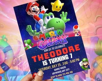 Editable Super Mario Galaxy Birthday Invitation, Printable Party Invites, Kids Birthday Invite Card Canva
