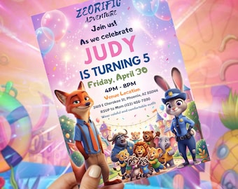Zootopia Birthday Invitation, Editable Canva Template, Kids Party Invite, Printable Invite Card (Digital Download)