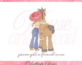 Cowgirl and Horse Back View Embroidery Design, Western Girl Sketch Fill, Farm Ranch Machine Embroidery File, 4x4 5x5 6x6 7x7 8x8