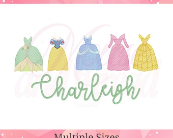 Prinzessin Kleider Stickdatei, Prinzessin Kleider Stickmuster, Maschinendatei (Digitaler Download)