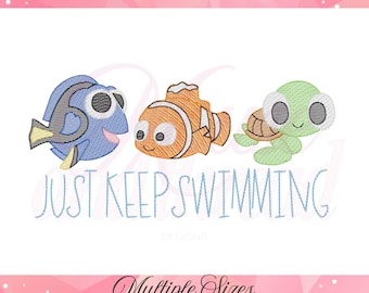 Ocean Friends Sketch Fill Trio Embroidery Design Bundle, Sea Fish Quick Stitch Machine Embroidery Design, Beach Summer Kids Embroidery File