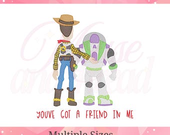 Wzór do haftu szkicowego „Kowboj i Kosmiczny Strażnik”, plik do haftu maszynowego „Najlepsi Przyjaciele Trio”, 4x4 5x5 6x6 7x7 8x8, szybki haft