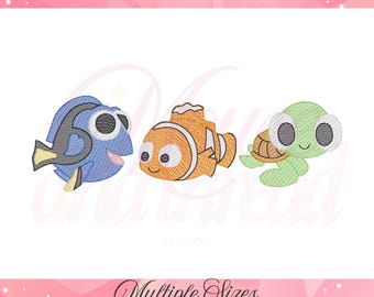 Ocean Friends Sketch Fill Trio Embroidery Design Bundle, Sea Fish Quick Stitch Machine Embroidery Design, Beach Summer Kids Embroidery File