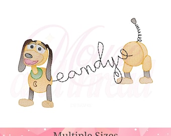 Sketchy Slinky Dog Name Split Border Embroidery Design, Quick Stitch Dachshund Toy, 5 Sizes, Cursive Name Frame by Mouse and Thread Designs