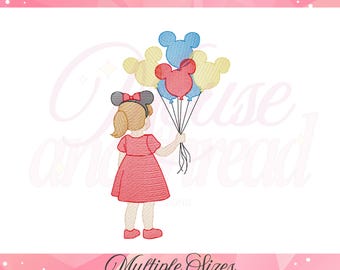 Magical Realm Theme Park Embroidery Girl Design, Sketchy Light Fill Machine Download (4x4, 5x5, 6x4, 7x5, 8x8) by Mouse and Thread Designs