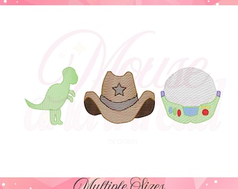 Cowboy Hat TRex Astronaut sketch fill, quick stitch embroidery machine design download file 4x4, 5x7, 6x10, 8x8