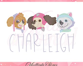 Rescue Puppy Girl Trio Embroidery Bundle, Sketch Fill Dog Embroidery, Cute Puppy Trio, Girls Birthday Shirt Design, Machine Embroidery Files