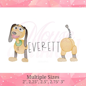Sketchy Slinky Dog Name Split Border Embroidery Design, Quick Stitch Dachshund Toy, 5 Sizes, Cursive Name Frame by Mouse and Thread Designs