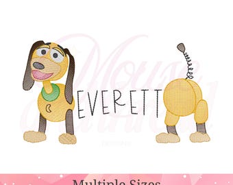 Sketchy Slinky Dog Name Split Border Embroidery Design, Quick Stitch Dachshund Toy, 5 Sizes, Cursive Name Frame by Mouse and Thread Designs
