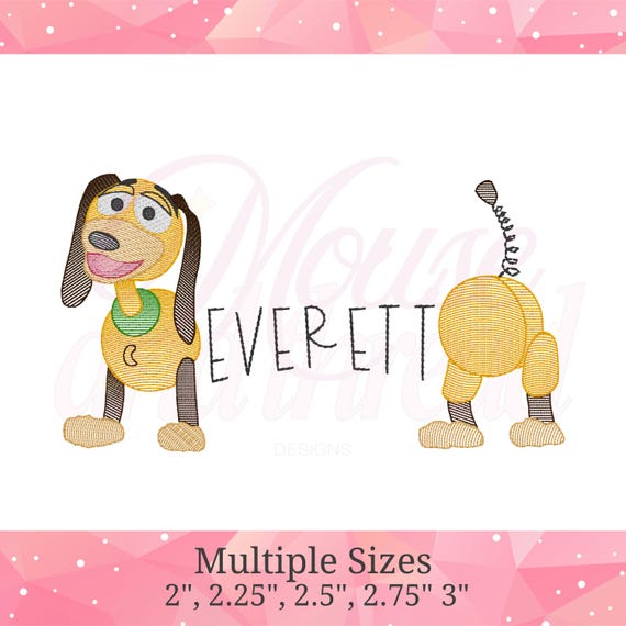 Sketchy Slinky Dog Name Split Border Embroidery Design, Quick Stitch Dachshund Toy, 5 Sizes, Cursive Name Frame by Mouse and Thread Designs