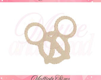 Mini Mouse Head Pretzel satin dense, motif fill machine embroidery design download file three sizes