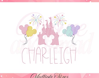 Mouse Head Theme Park Castle sketch fill, quick stitch embroidery machine design download file 4x4, 5x7, 6x10, 8x8