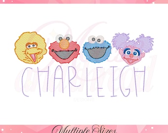 Cute and Happy Furry Monster sketch fill, quick stitch embroidery machine design download file 4x4, 5x7, 6x10, 8x8 Mouse and Thread Design