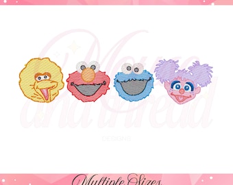 Cute and Happy Furry Monster sketch fill, quick stitch embroidery machine design download file 4x4, 5x7, 6x10, 8x8 Mouse and Thread Design