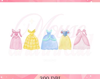 Princess Dress Little Girl watercolor PNG printable digital clip art file for sublimation, heat transfer, paper goods, and more 300 dpi