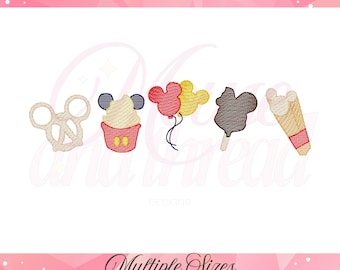 Mouse Head Theme Park Snacks sketch fill, quick stitch embroidery machine design download file 4x4, 5x7, 6x10, 8x8 by Mouse + Thread Designs