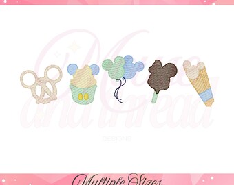 Mouse Head Theme Park Snacks sketch fill, quick stitch embroidery machine design download file 4x4, 5x7, 6x10, 8x8 by Mouse + Thread Designs