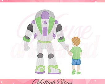 Astronaut and Little Boy Back View Embroidery Design, Space Boy Sketch Fill, Space Ranger Machine Embroidery File, 4x4 5x5 6x6 7x7 8x8
