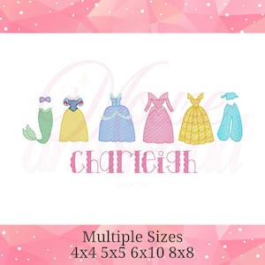 Princess Dresses Embroidery Design, Quick Stitch Machine File (Digital Download)