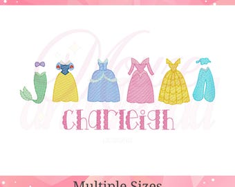 Princess Dresses Embroidery Design, Quick Stitch Machine File (Digital Download)