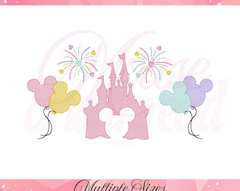 Mouse Head Theme Park Castle sketch fill, quick stitch embroidery machine design download file 4x4, 5x7, 6x10, 8x8