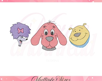 Large Cartoon Red Dog Trio sketch light fill, quick stitch machine embroidery design download file Cotton Gin Embroidery 4x4, 5x5, 5x7, 8x8