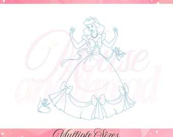 Princess Ball Gown Sketch Embroidery Design, Fancy Dress Machine Embroidery File, Bow Dress Bean Stitch, Fairytale Inspired Hand Embroidery