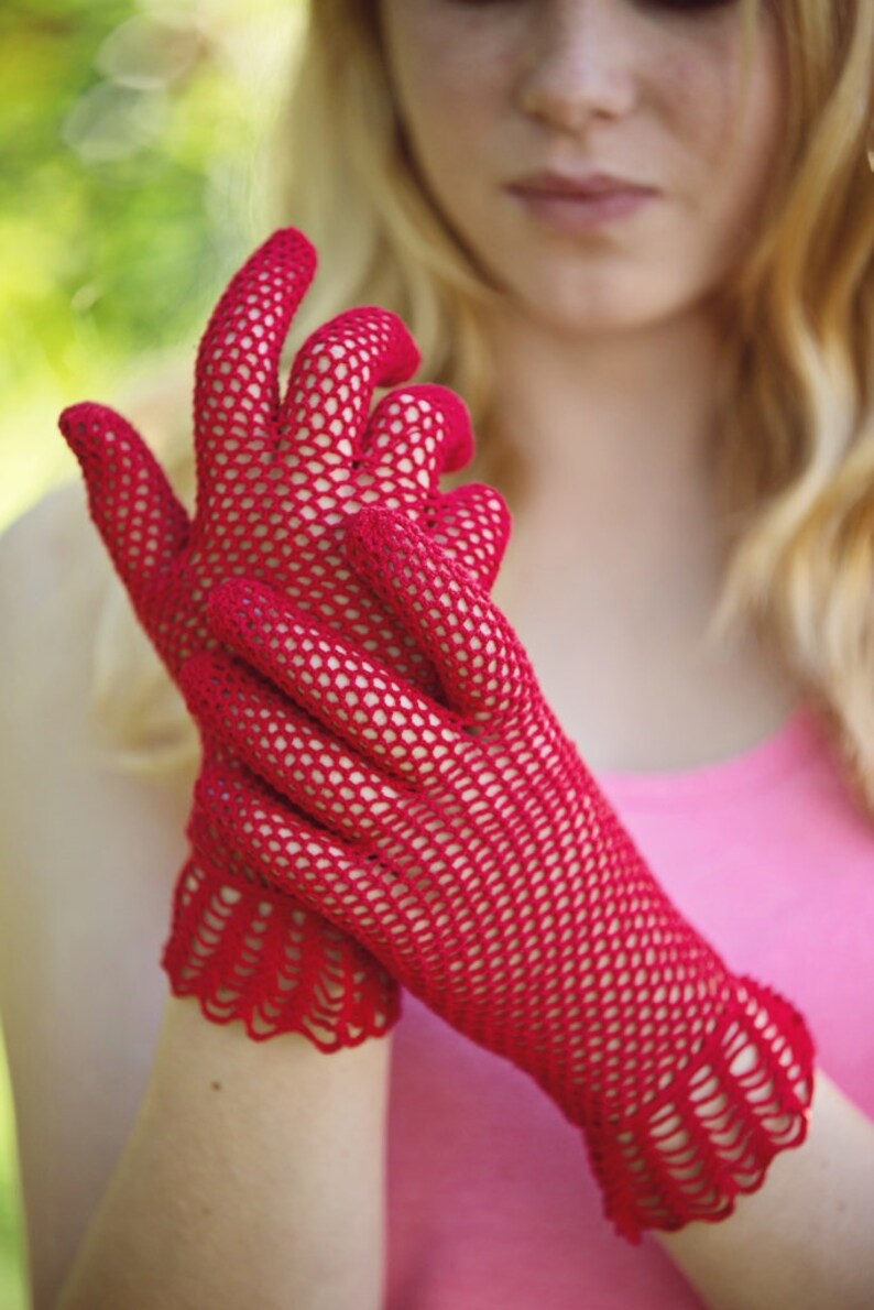 Vintage crochet encaje flor Park Avenue guantes patrón N325 - copia digital imagen 3