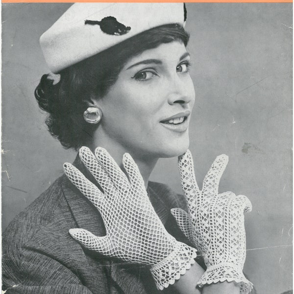 Vintage Crochet Lace Flower Gloves Pattern N476 - digital copy