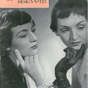 Vintage crochet encaje flor Park Avenue guantes patrón N325 - copia digital imagen 1
