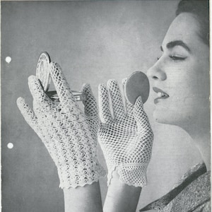 Guanti popcorn in pizzo all'uncinetto vintage modello N540 - copia digitale