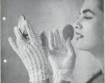 Patrón de guantes de palomitas de maíz de encaje de ganchillo vintage N540 - copia digital