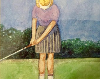 Vintage Humorous Golf Art Print "What Goes Up" - Limited Edition Signed Lithograph Triptych, Framed Mid-Century Style Golfer Decor