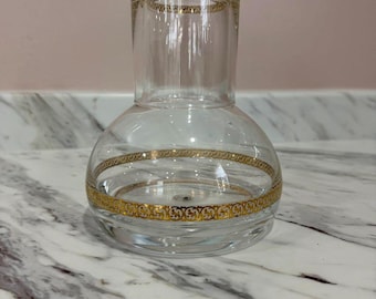Vintage Bombay Co Glass Carafe Tumbler Set, Gold Filigree, Made in Poland