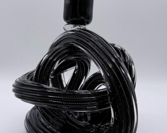 Handmade Abstract Black Glass Candle Holder | Unique Twisted Taper Candlestick Holder | Modern Murano Style Art Glass Centerpiece