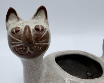 Vintage David Stewart Lion's Valley Stoneware Cat Planter | MCM Studio Pottery Cat Figurine | Retro Ceramic Succulent Pot, Cat Lover Gift