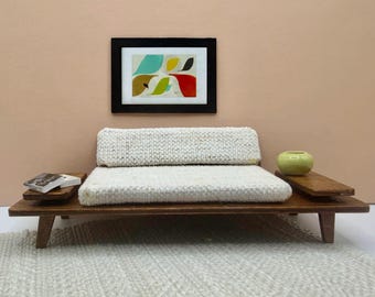 Handcrafted MCM Miniature Dollhouse Sofa, Retro 1:12 Scale Couch with Wooden Peg Legs