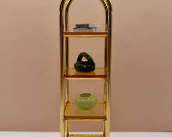 Vintage Brass Etagere Bookshelf, Mid-Century Arched Dollhouse Display Shelf (1:12 Scale)