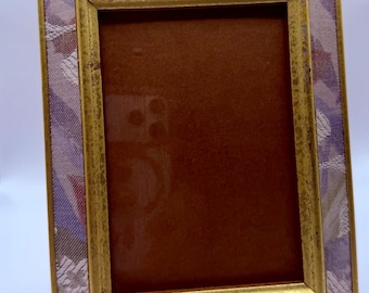 Brocade Fabric Picture Frame - Lavender Geometric Silk Woven Frame with Gold Trim, Mid-Century Tabletop Pastel Decor