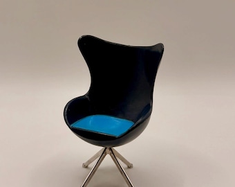 Miniature Navy Egg Chair, 1:12 Scale Mid-Century Modern Swivel Armchair