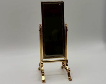 Vintage Miniature Brass Cheval Mirror, 1:12 Scale, Hollywood Regency Dressing Room Decor
