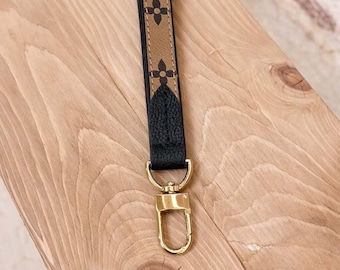 Brown Leather Wristlet Strap, Detachable Bag Keychain, Clutch Wallet Strap