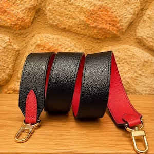 Tracolla in pelle rossa e nera (larghezza 40 mm), tracolla per borsa fatta a mano, pelle di vitello, regalo per lei, tracolla per borsa a mano