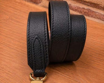 30 mm Black Calfskin Leather Handmade Handbag strap/ Handmade Shoulder Purse Strap / Bag Replacement Strap / Gift for her
