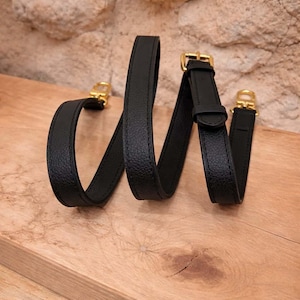 Tracolla regolabile in pelle di vitello nera da 20 mm per borsa / Accessori dorati / Tracolla / Tracolla di ricambio