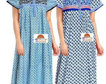 Women Flower Printed Casual Wear Cotton with multicolor Nighty Pack of 2