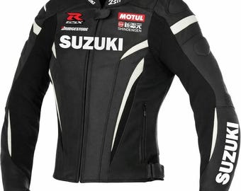 Chaqueta de cuero para moto Suzuki GSXR, chaqueta de carreras para motociclistas MotoGP, protecciones Kevlar CE, equipamiento para motociclistas