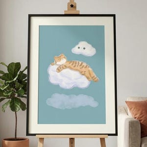 水彩画風の猫のプリント、セージグリーンの子供部屋装飾、愛らしい子猫のアート（デジタルダウンロード）