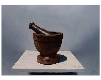 Mortar and Pestle on Marble shelf