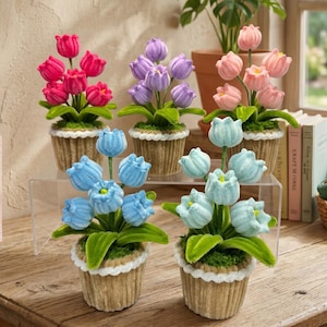 Mini tulpenpot handgemaakte fluwelen draadbloem, afstudeercadeau, verjaardagscadeau, bureaudecor, leuke kamerdecoratie, Moederdagcadeau, uniek cadeau